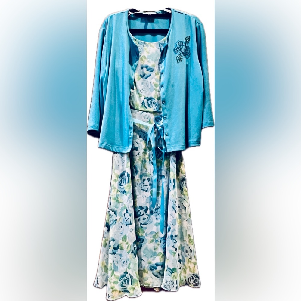 Dress Barn Blue Floral Midi Dress with Jacket